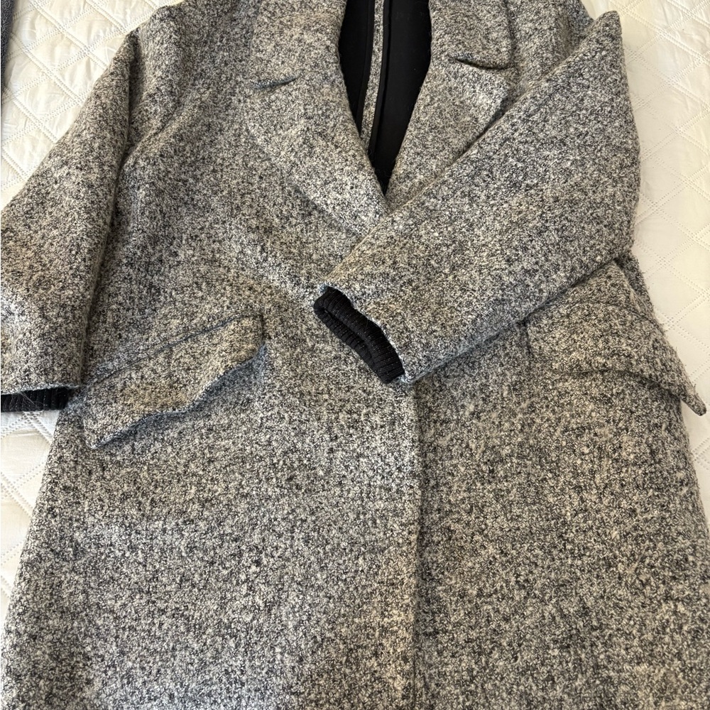 Topshop Gray Textured Wool-Blend Pea Coat